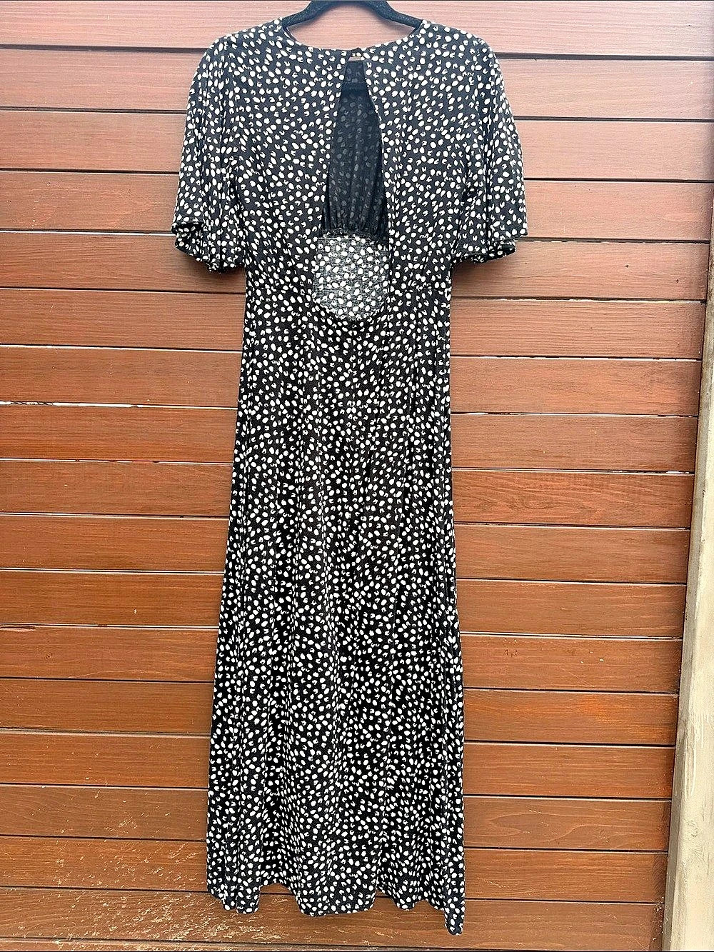 Open Back Print Maxi Dress in Black & White
